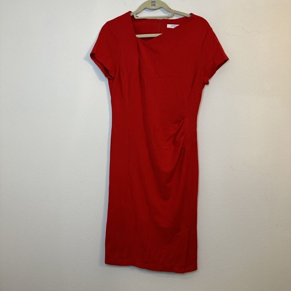 L.K. Bennett Womens Red Drape Detail Short Sleeve Zip Back Shift Dress Size 8